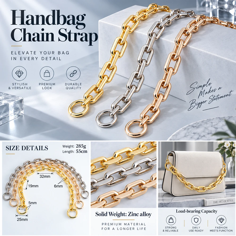 1-5 Pcs Metal Chain Shoulder Strap Chain and Spring Buckle Replaceable Leather Handles for Bag Shoulder Bag Handbags Accessories