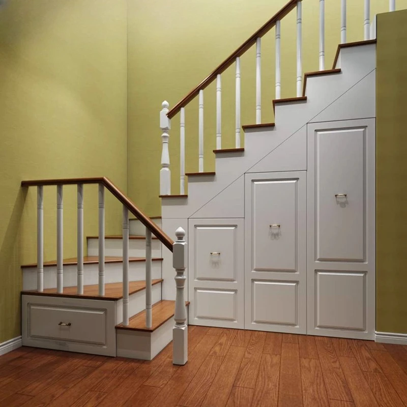 Villa duplex integral solid wood stairs plus wardrobe shoe cabinet combination customization new corner ladder European-style ca