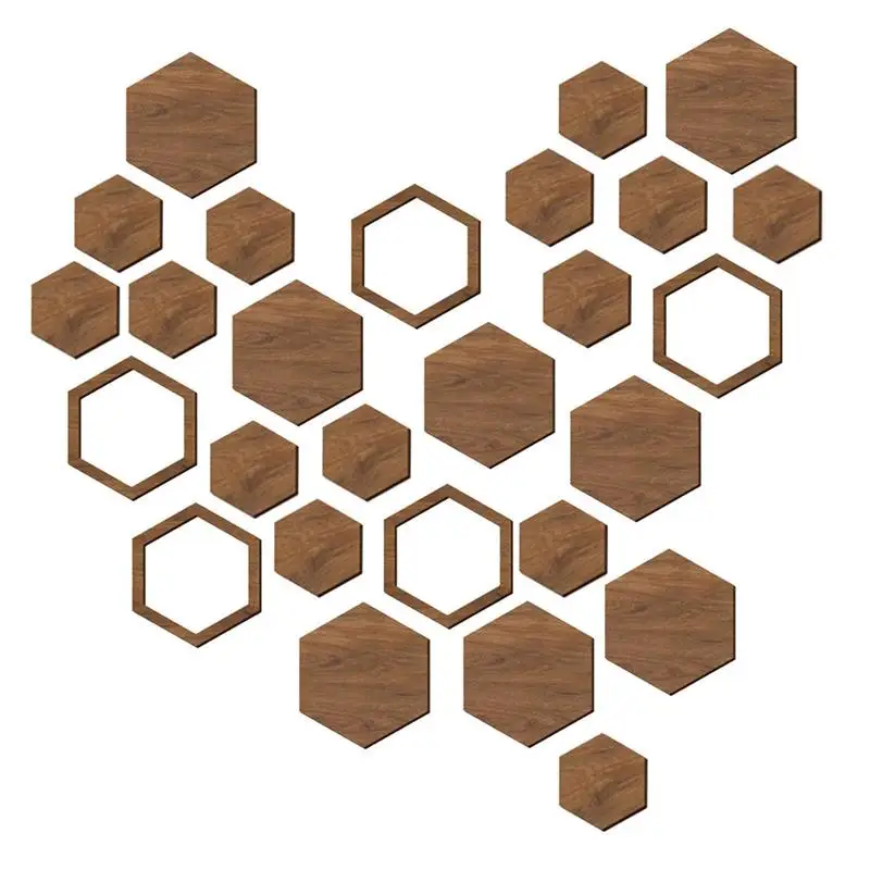 Honeycomb Wood Wall Art 27pcs Wood Hexagon Decorations Hexagon Wood Wall Art For Home Decor Peel And Stick Self-Adhesive For