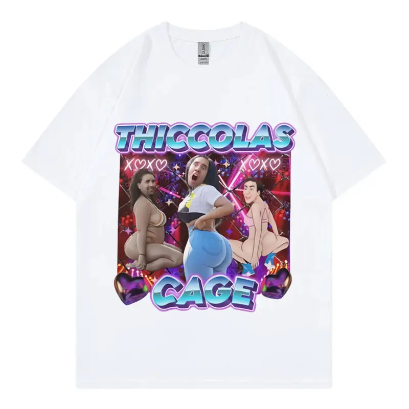 Thiccolas Cage Funny Meme T Shirt High Street Fashion Trend Short Sleeve T-shirt Men Women Clothing Harajuku Y2k Street T-shirts - Image 2