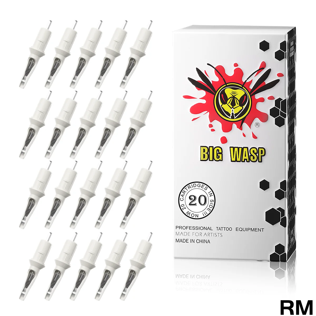 

BIGWASP Cartridge Needles for Permanent Makeup Machine Rotary Pen Round Liner Sterile Needles RM Tattoo 20Pcs