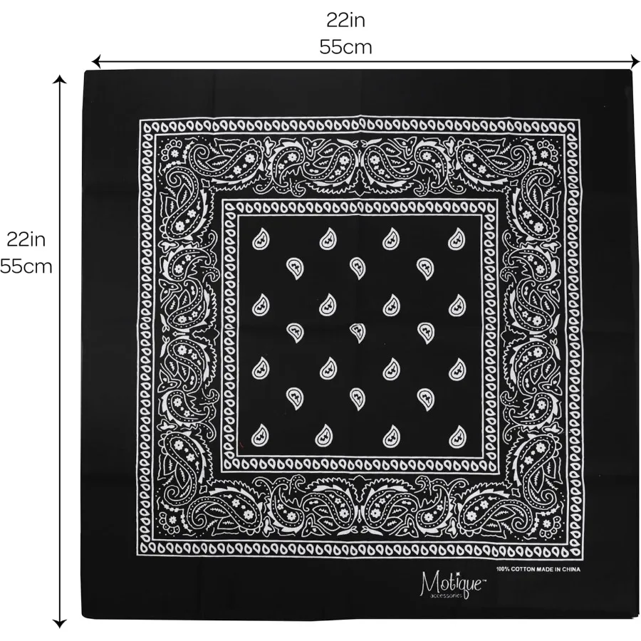 باندانا بيزلي قطنية مقاس 22 بوصة لملابس الرقبة العصرية وأغطية الرأس: إكسسوار متعدد الاستخدامات للمغامرات الخارجية والملابس غير الرسمية