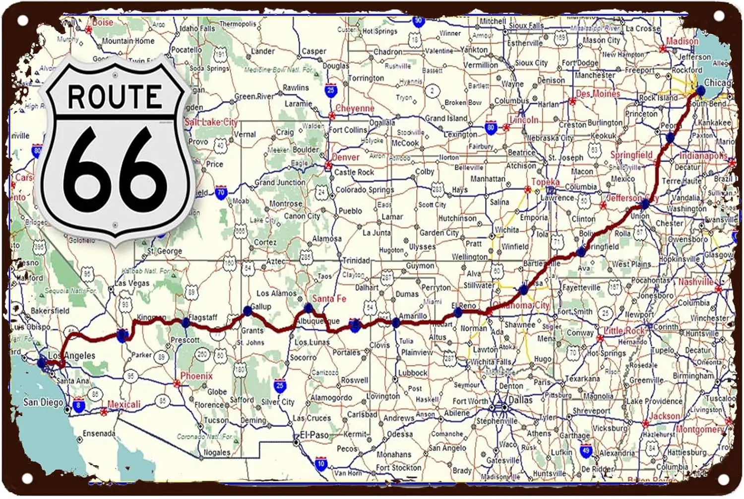 الطريق 66 خريطة الطريق السريع خمر تين تسجيل الطريق القديم التاريخي 66 علامات السيارات ريترو القصدير ملصق اللوحة لبوابة المنزل حديقة الحانات المقاهي #1