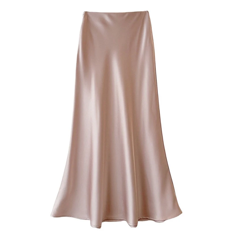 Women's Spring Autumn Satin Skirt - Sigh-Waisted Flowy Bodycon Fishtail A-Line Midi Skirt image 6