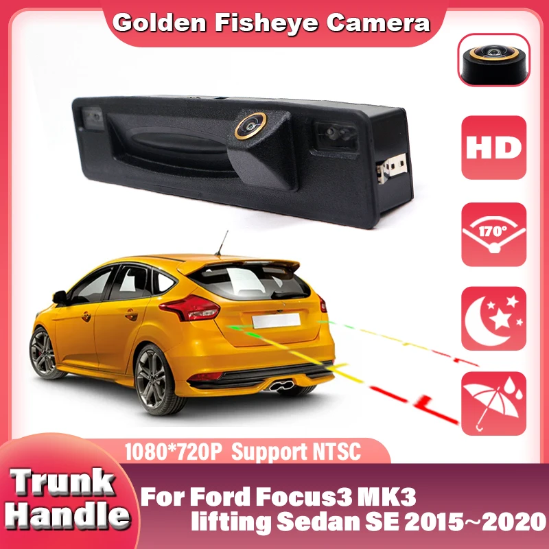 

Камера заднего вида HDCCD для Ford Focus 3 MK3 (седан SE 2015-2020, рестайлинг) в ручке багажника, для парковки и заднего хода