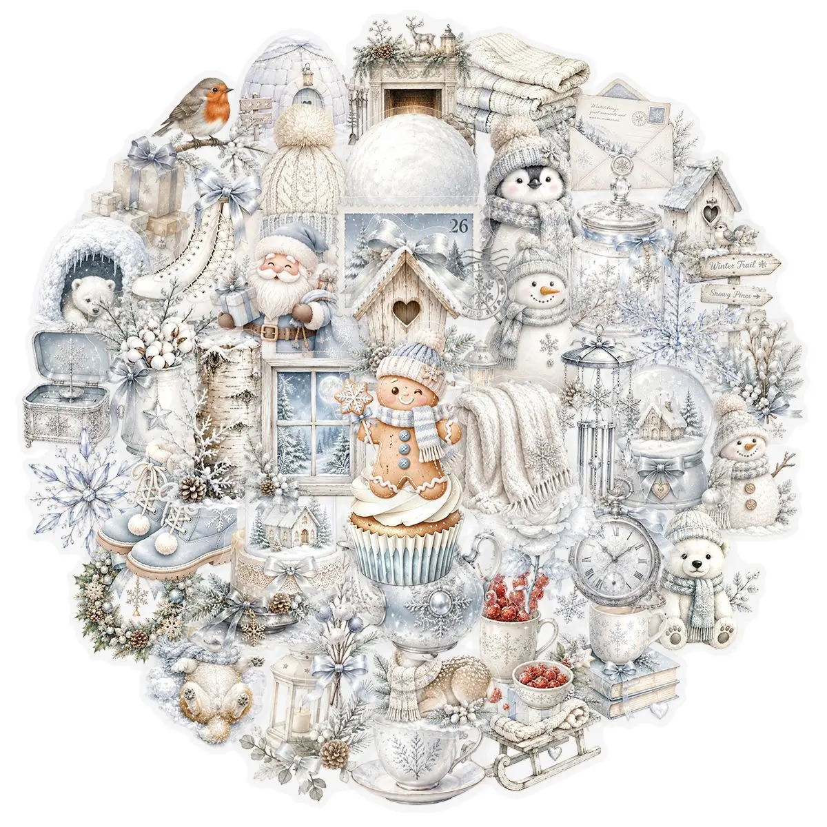 10/50PCS Winter Snow and Ice Cartoon Stickers White Transparency Graffiti Decoration DIY Toys Fridge Laptop Guitar Bike Decals