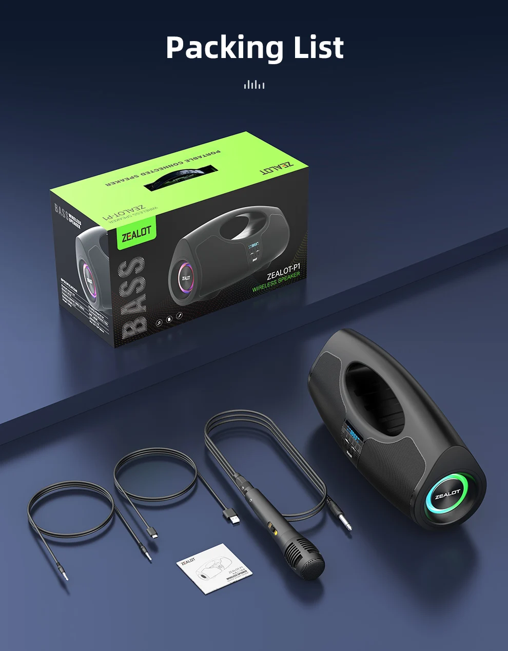 Zealot-P1 Karaoke Tragbarer Bluetooth-Lautsprecher mit IPX5 Wasserschutz, Komfortablem Griff, Steuerbarer Beleuchtung, 40W, für Draußen – Detail 12