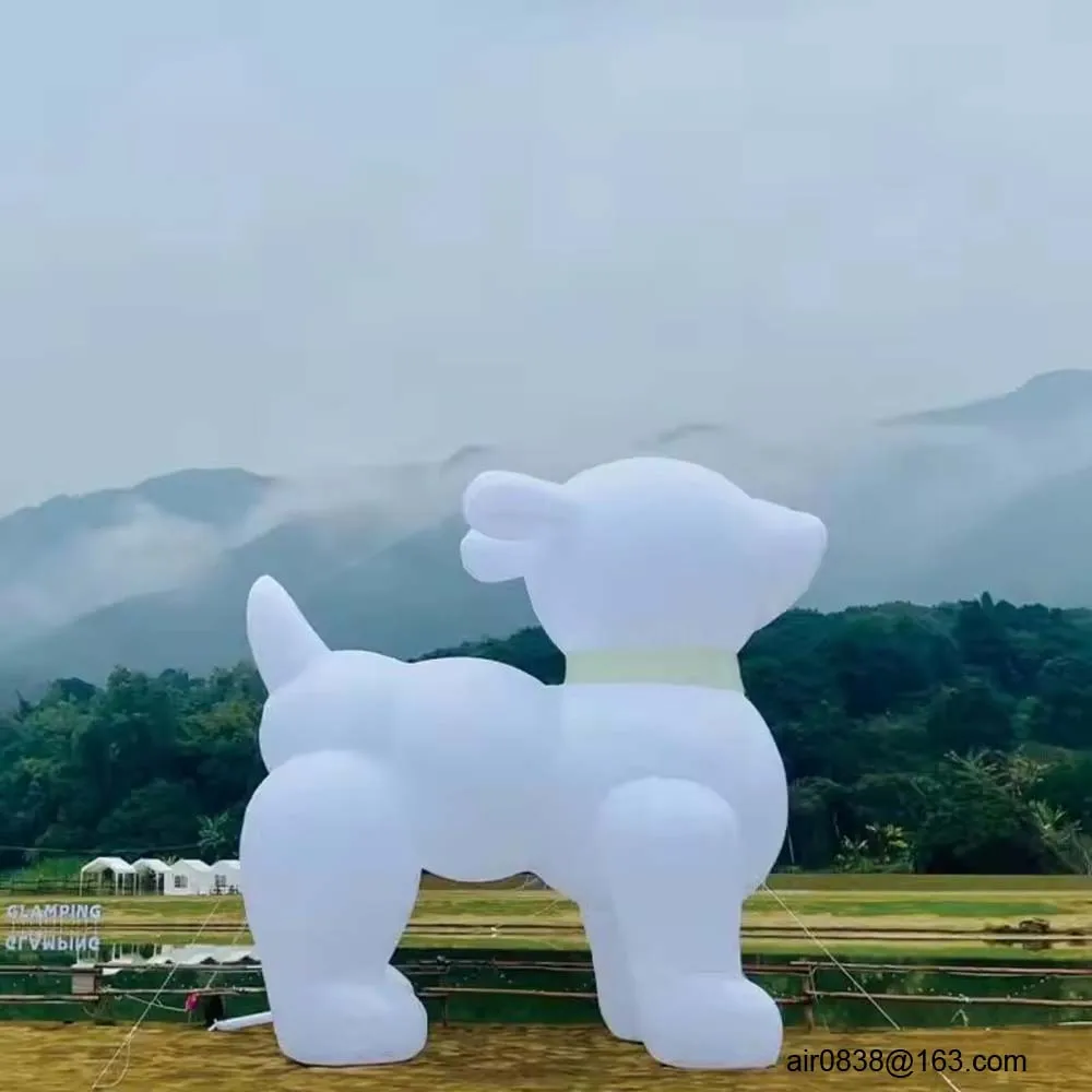 서있는 거대한 팽창식 흰색 개 장식 LED 조명 개 만화 모델, 야외 장식용 송풍기 포함