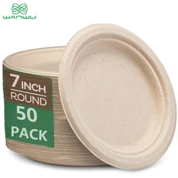 50 pcs disposable 7 inch, eco-friendly dessert plates, biodegradable Bagasse natural brown plates