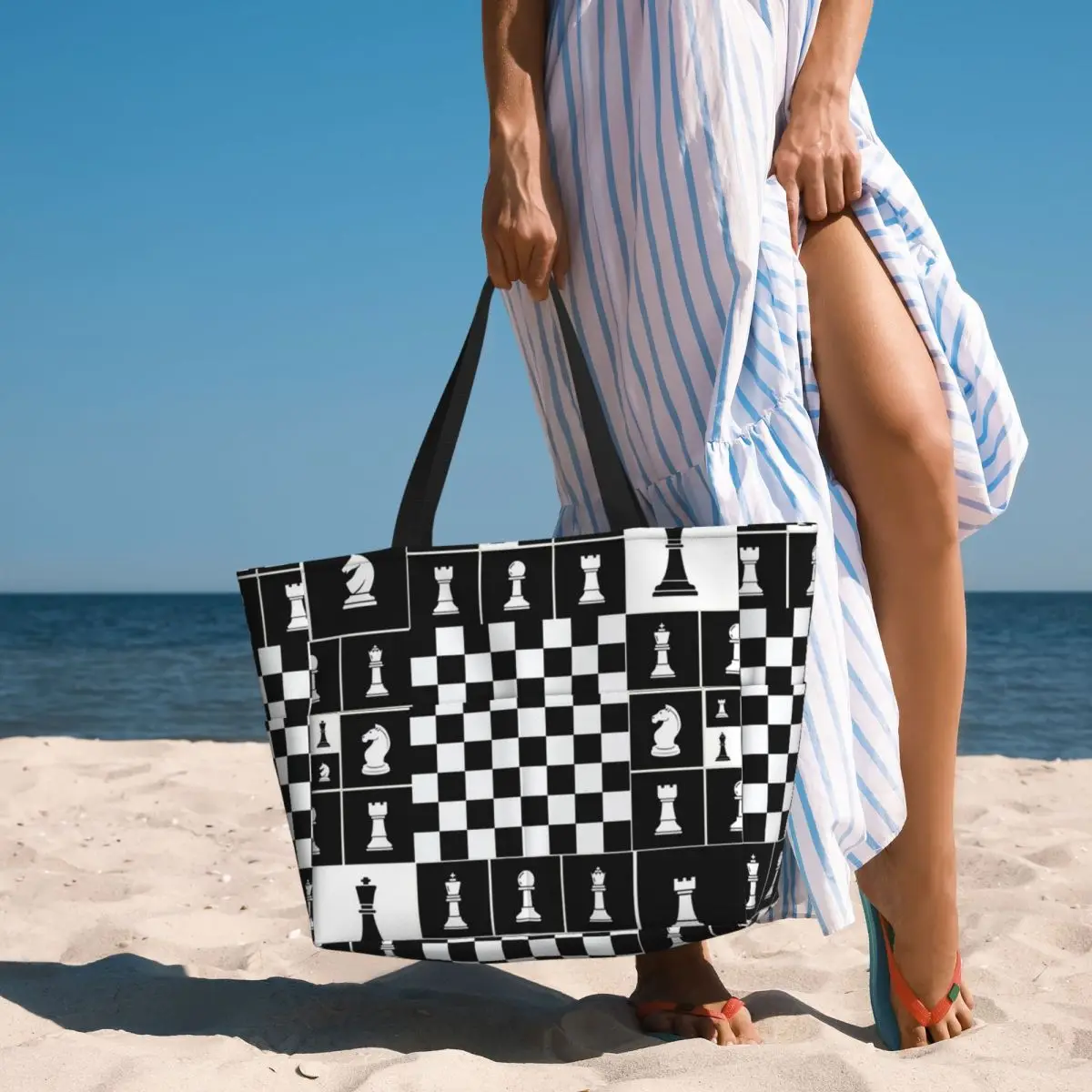 Chess Pieces On Board Chessboard Beach Tote Bag Sport Gym Yoga Duffle Large Tote Bag Women Travel Bag Fitness bag
