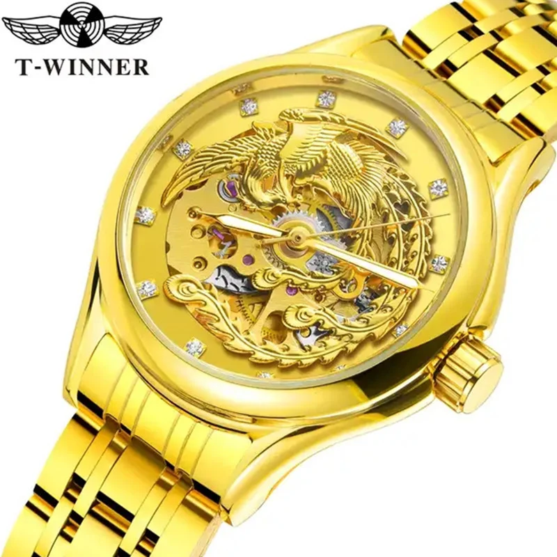 Winner A3-relojes mecánicos automáticos para mujer, reloj de pulsera para mujer, resistente al agua, reloj Senhoras, reloj dorado Phoenix