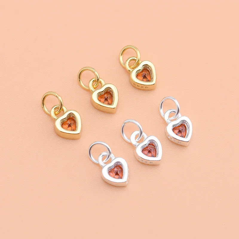 925 sterling silver gold-plated accessories Japanese zircon double-sided small love pendant creative handmade bracelet ring pend