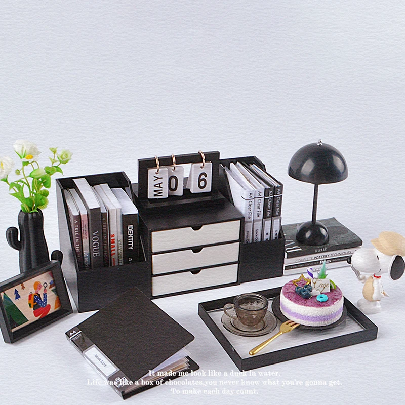 1 Stuks 1:12 Poppenhuis Miniatuur Boekenplank Opbergrek Desktop Organizer Doos Home Model Decor Speelgoed Pop Huis Accessoires