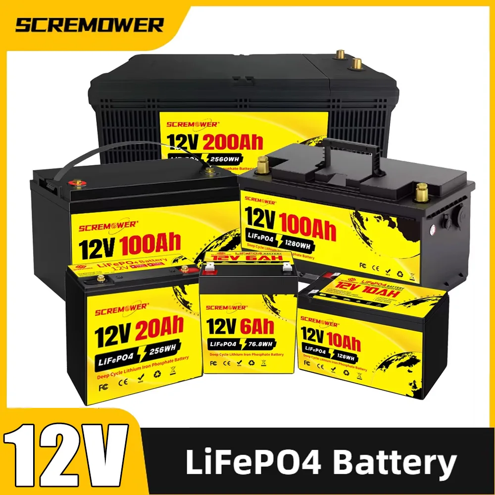 12V LiFePO4 Lithium Battery 6Ah 10Ah 20Ah 100Ah 200Ah Built-in BMS Deep Cycles Lithium Iron Phosphate Rechargeable Battery