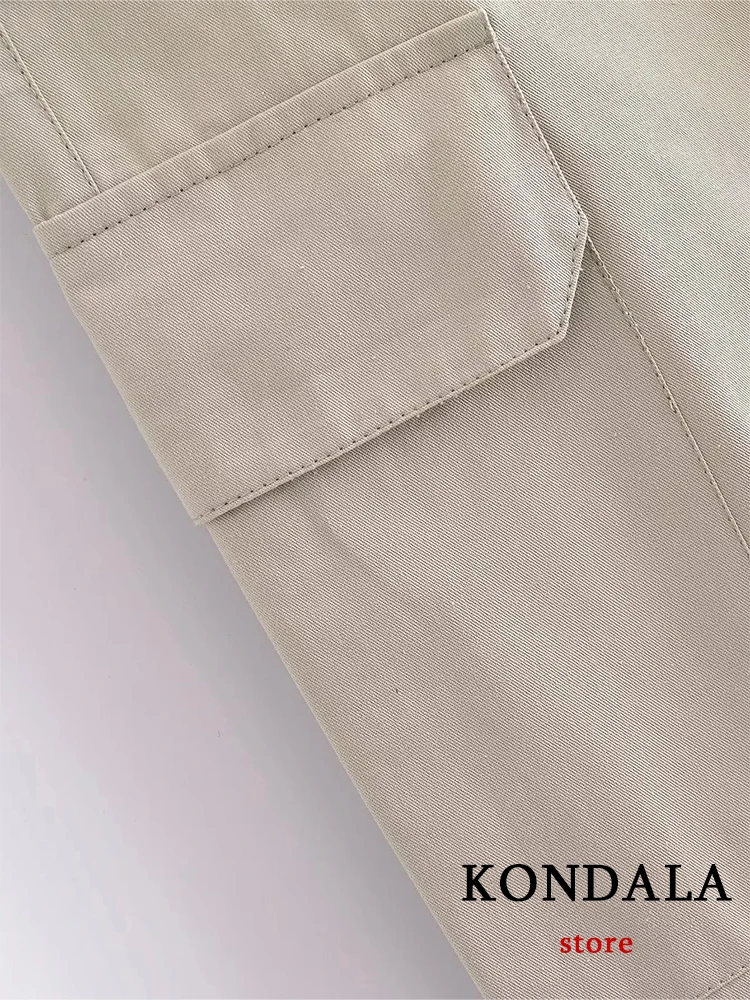 KONDALA Casual Solid Cargo Pants Women Pockets High Waist Wide Leg Jogging Trousers Fashion 2023 Streetwear Girl Y2K Zipper Pant