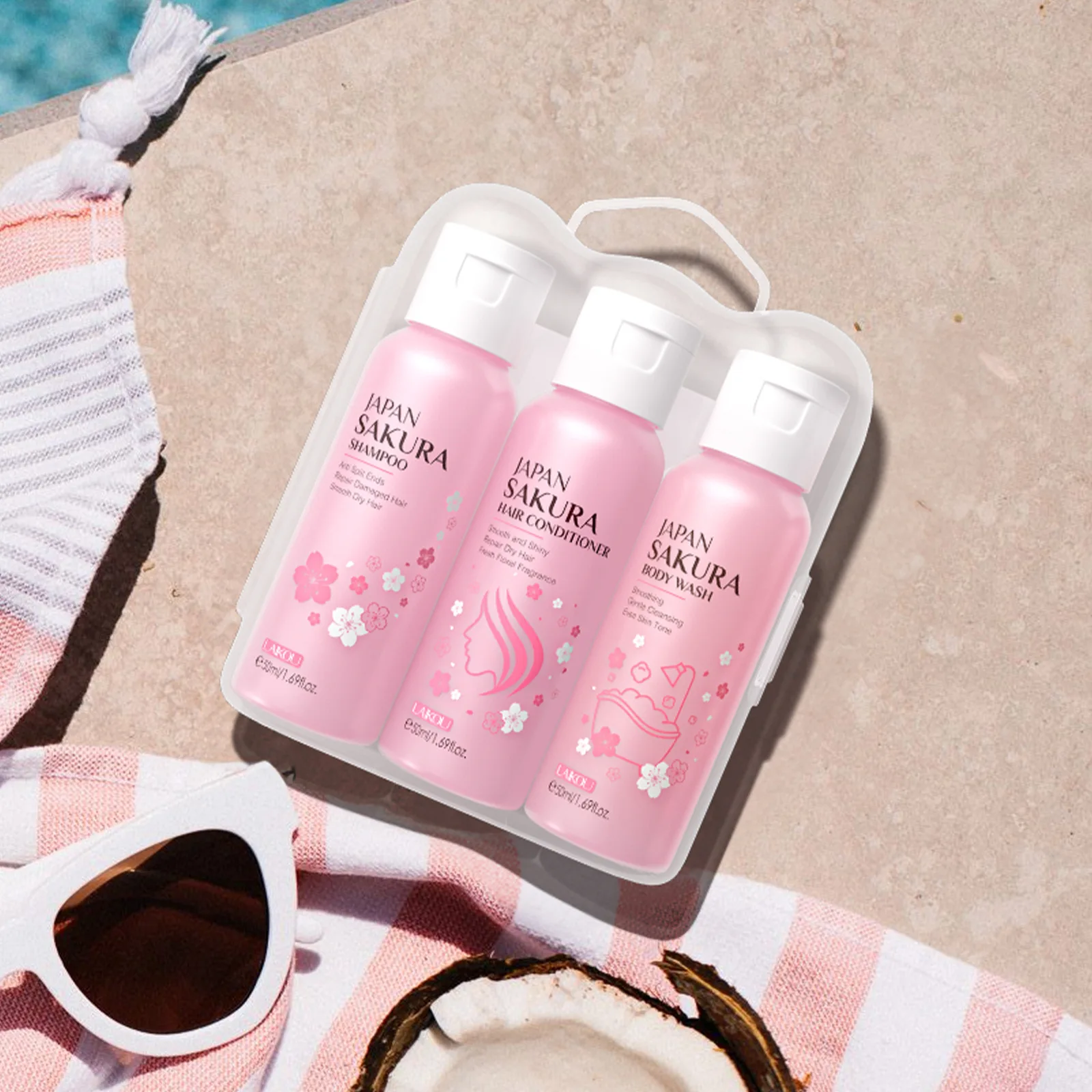 laikou-3点セット-桜の香りのバス＆ヘアケアセット-保湿・潤いを与える洗浄効果-日本の美容に欠かせないアイテム