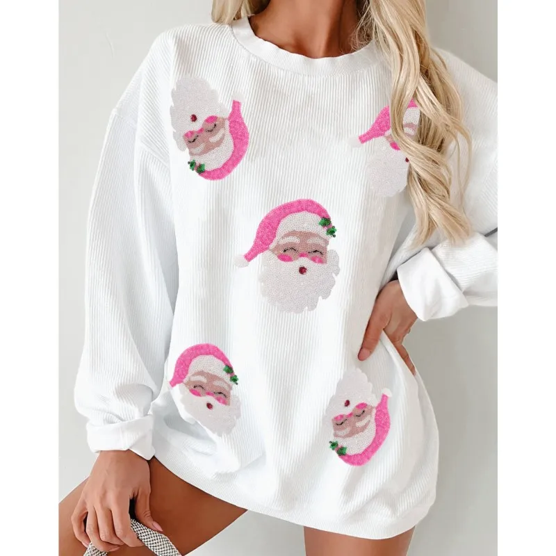 2025 Autumn Glitter Patchwork Cute Santa Claus Sweatshirt Long Sleeve Loose Casual New In Hoodies & Sweatshirts Y2k Hoodie