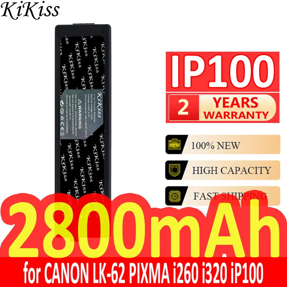 

2800mAh KiKiss Powerful Battery IP100 for Canon LK-62 PIXMA i260 i320 iP100 min 2446B003 K30274 LB-60 QK1-2505-DB01-05