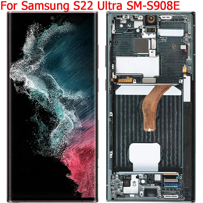 

ЖК-экран для Samsung S22 Ultra с рамкой 6,8 дюйма SM-S908E S908B S908U, запчасти для ЖК-экрана