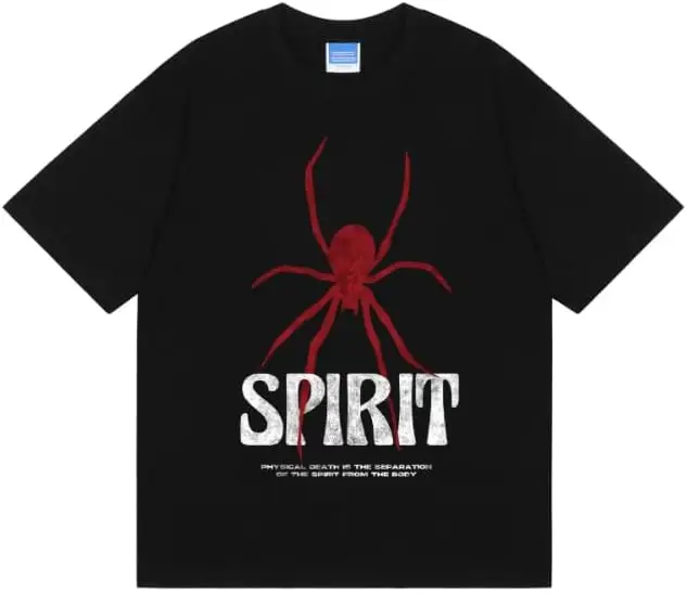 

Spider Pattern Men's and Women's Letter Pattern Printed Short Sleeve top with Round Neck Casual Harajuku Loose top