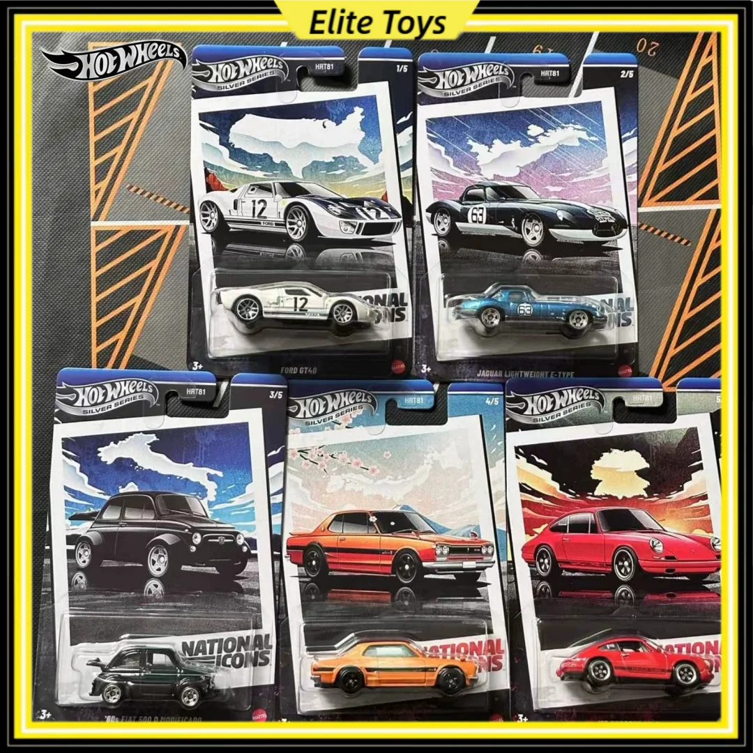 

Hot Wheels Silver Series National Icons 1:64 Scale Collectible Cars Set Ford Jaguar Fiat Nissan Porsche Alloy Car Models Toys