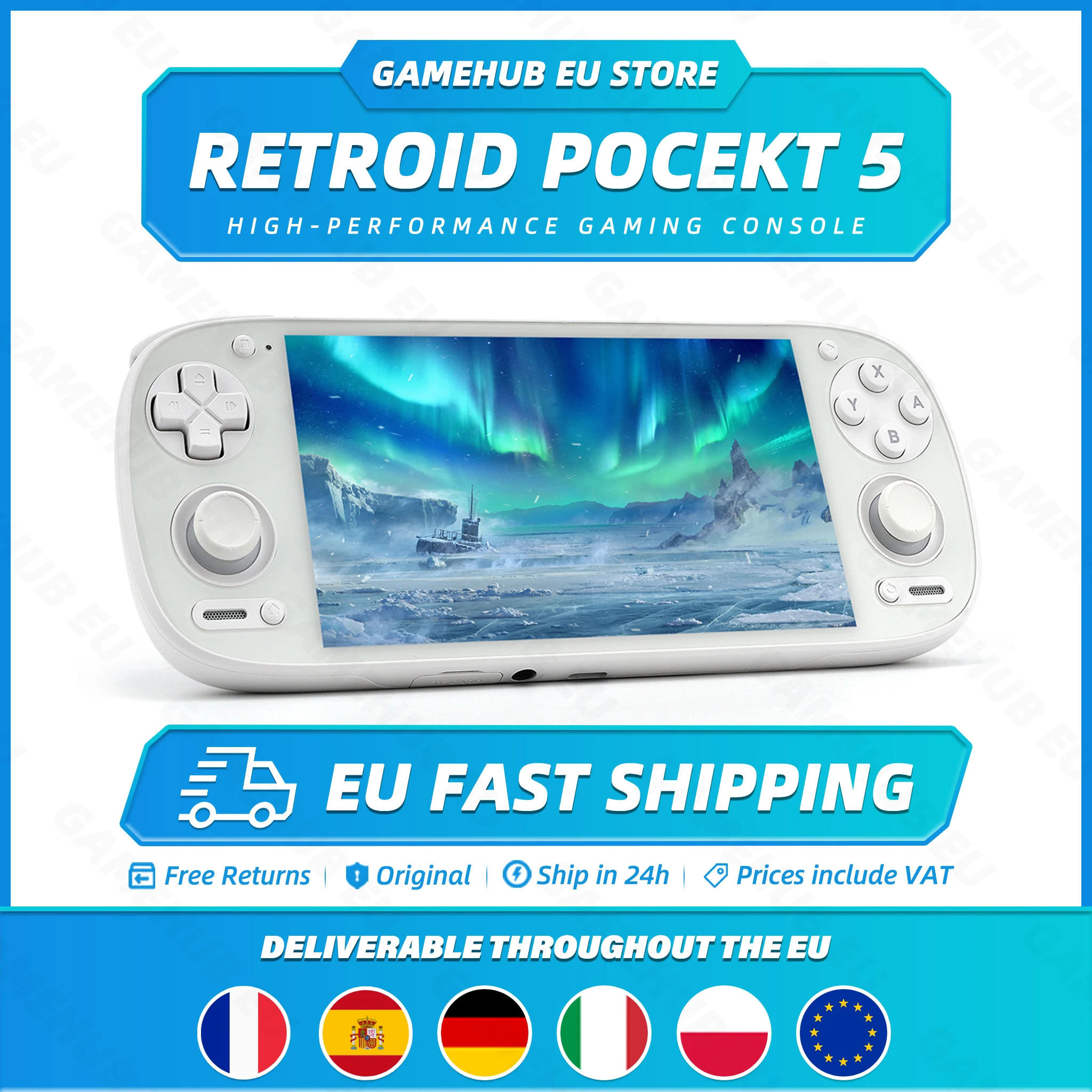 Console de jeu portable Retroid Pocket 5, écran AMOLED 5,5'', Android 13, joystick, effet d'éclairage RVB, refroidissement actif, jeux vidéo