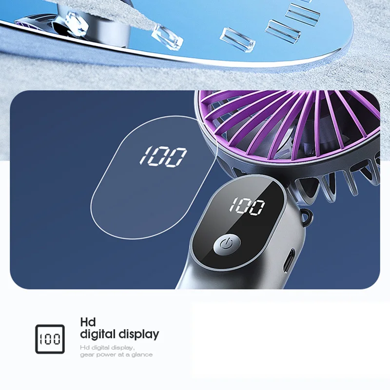 مروحة كهربائية محمولة مع 6 مستويات من طاقة الرياح شاشة ديجيتال قابلة للطي قوة الرياح القوية USB قابلة للشحن مروحة صغيرة للمكتب
