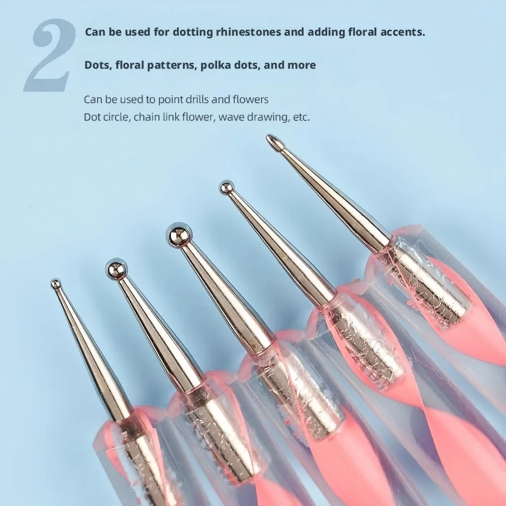 KANIU 1/5PCS Nail Dual-Tip Bead Pen Double Ended Silicone Nail Art Pen 2 In 1 Dotting Brush Rhinestone Picking 3D Nail Carving