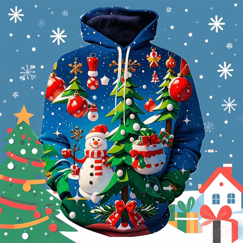 

Autumn Fashion 3D Merry Christmas Printed Hoodies Snowmen Snowflakes Graphic Hooded Sweatshirts Christmas Ornament Mens Clothing