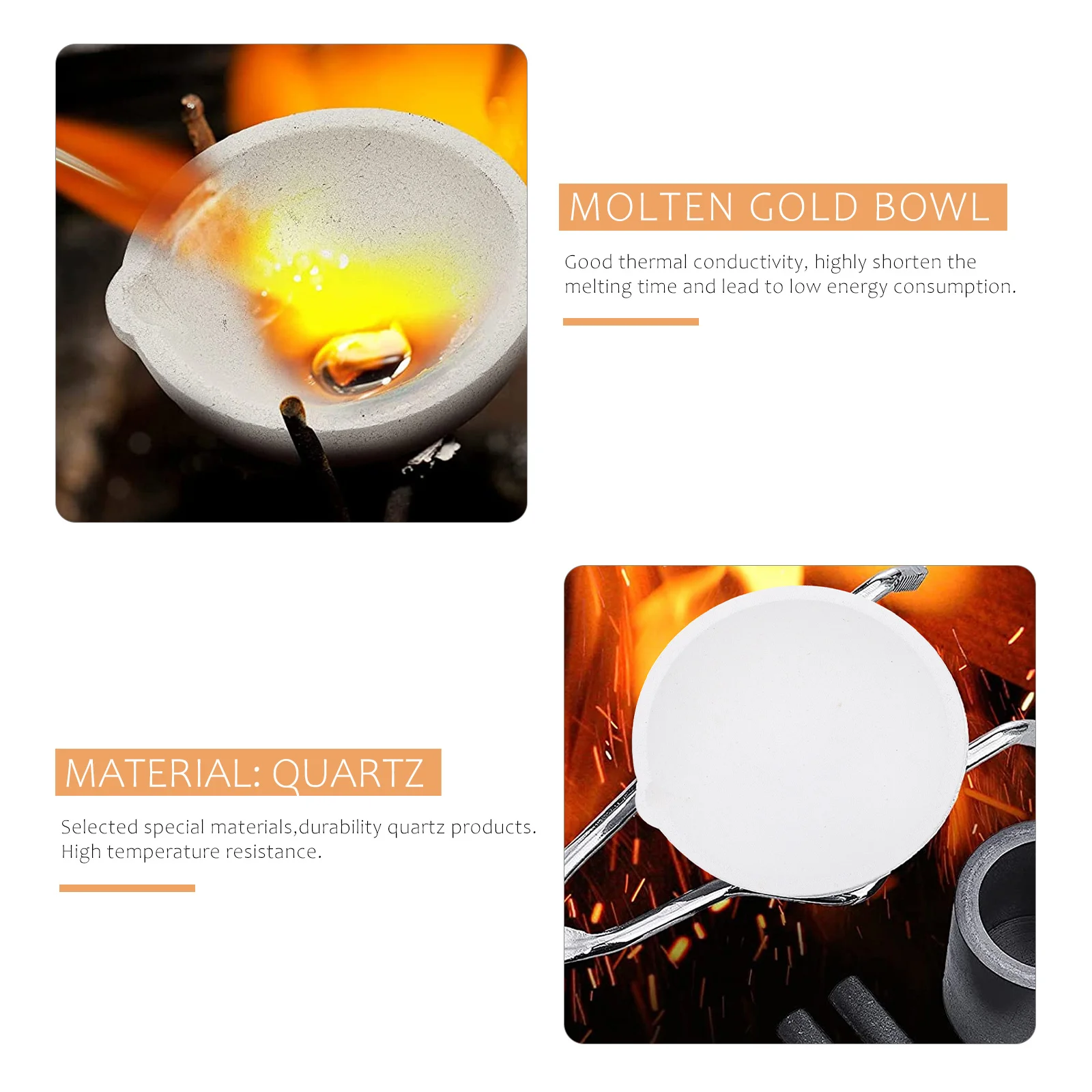 

1Pcs Quartz Melting Bowl Uniform Fine Matrix Durable Crucible for Gold Silver Copper Metal Smelting Accessory Quartz Crucible