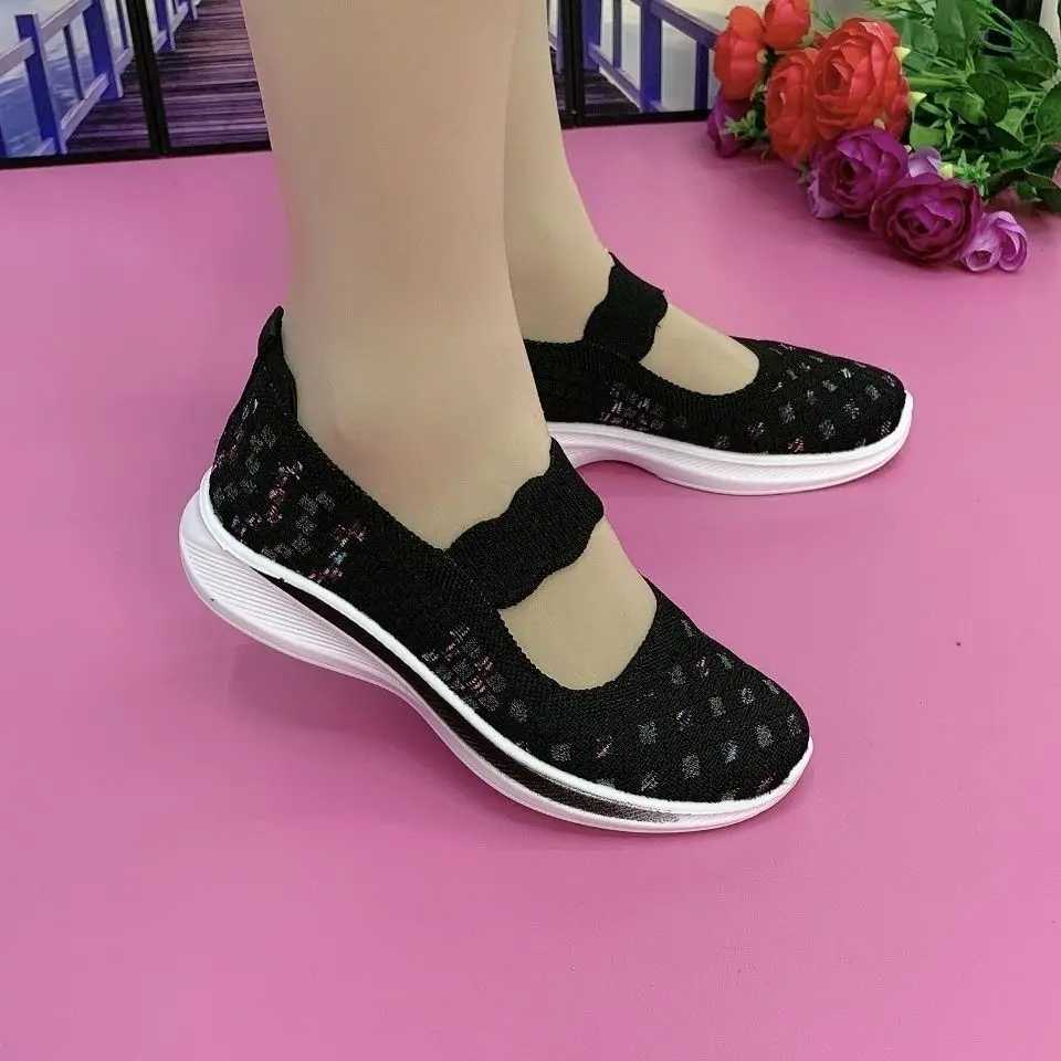 Fashion Non-slip Granny Shoes for Women Comfortable Summer Mesh Mary Jane Shoes Mom Plus Size 41 Female Wedges Flats Loafers