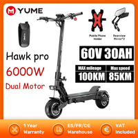 YUME HAWK Pro Electric Scooter 6000W Motor eScooter 10x4.5 inch Tires  60V 30Ah Battery 50mph Max Speed 60miles Range E-Scooter