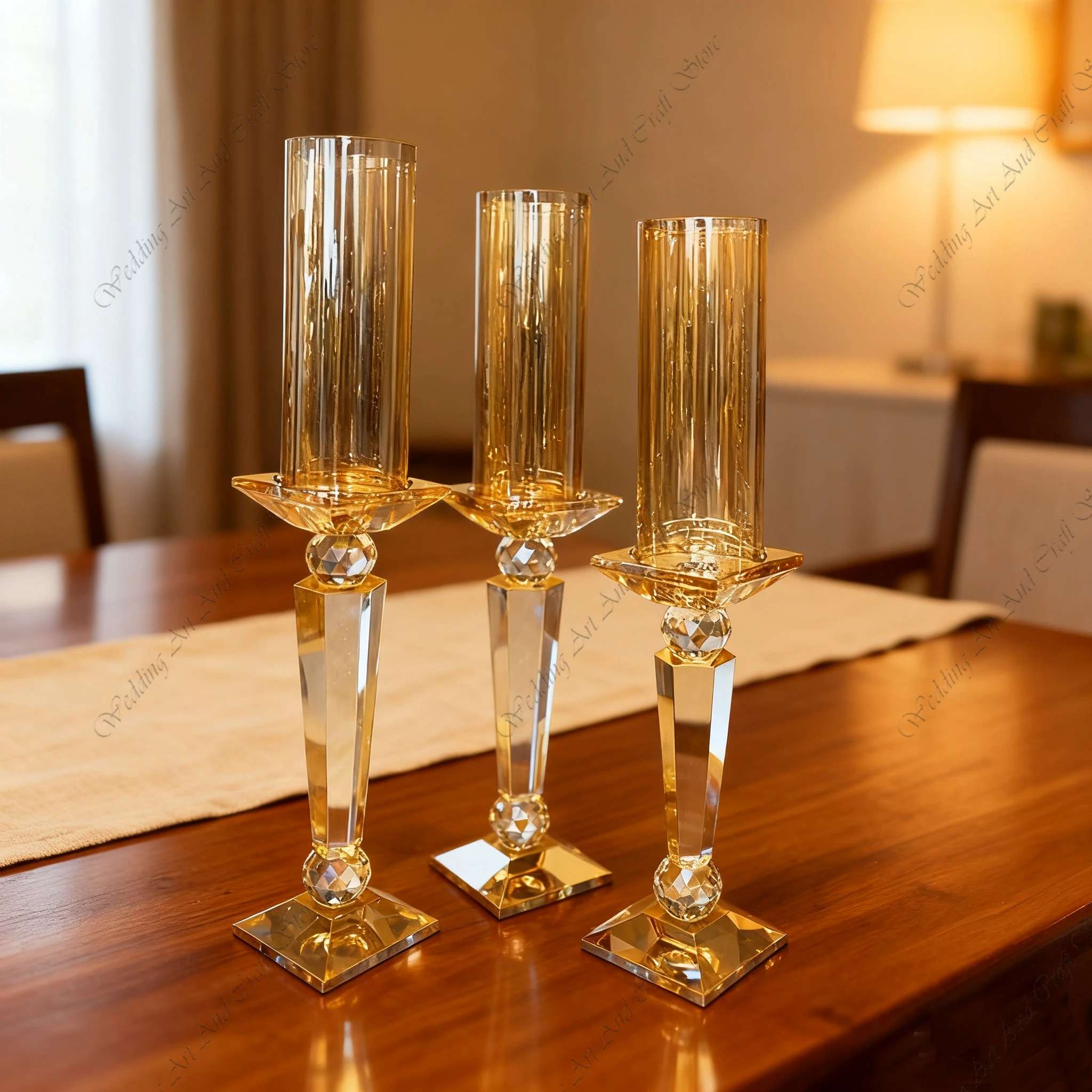 

3 sets f30 40-45-50cm Crystal Glass Hurricane Crystal Candle Holders Wedding Table Decorations Acrylic Candlestick ivy502