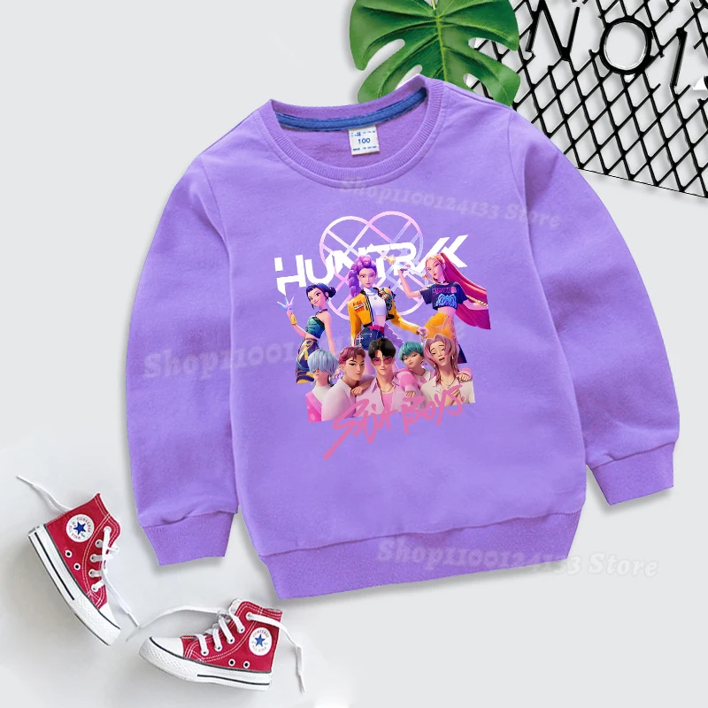 Demone Hunter Girl Pullover Streetwear Autumn Cute Anime Print Baby Clothes Kids Y2K Kawaii Long Sleeve T-shirt Harajuku Clothes