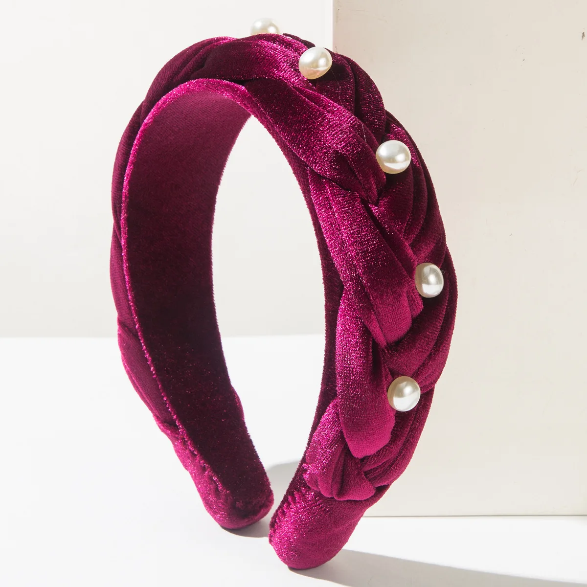 Winter/Autumn Women Thick Braids Headband Solid Adults Headdress Pearl Padded Hairband Wide Hair Hoop Women Hair Ornament 5