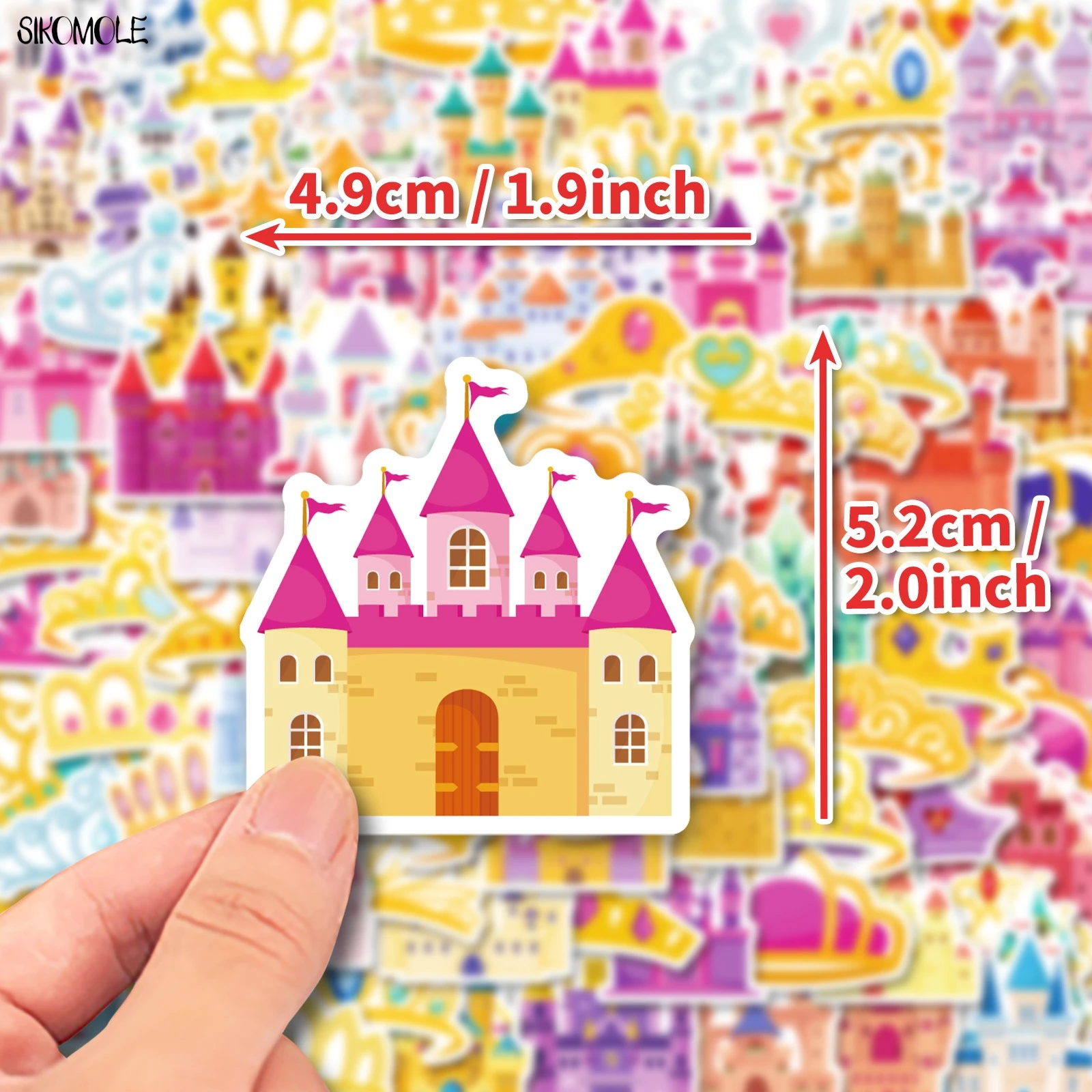 Cartoon Fairy Tale Crown Castle Adesivo, Laptop DIY, Bagagem, Skate, Graffiti Adesivos, Decalques, Kid Brinquedos Presente, Kawaii DIY, 10 Pcs, 50 Pcs, 100Pcs