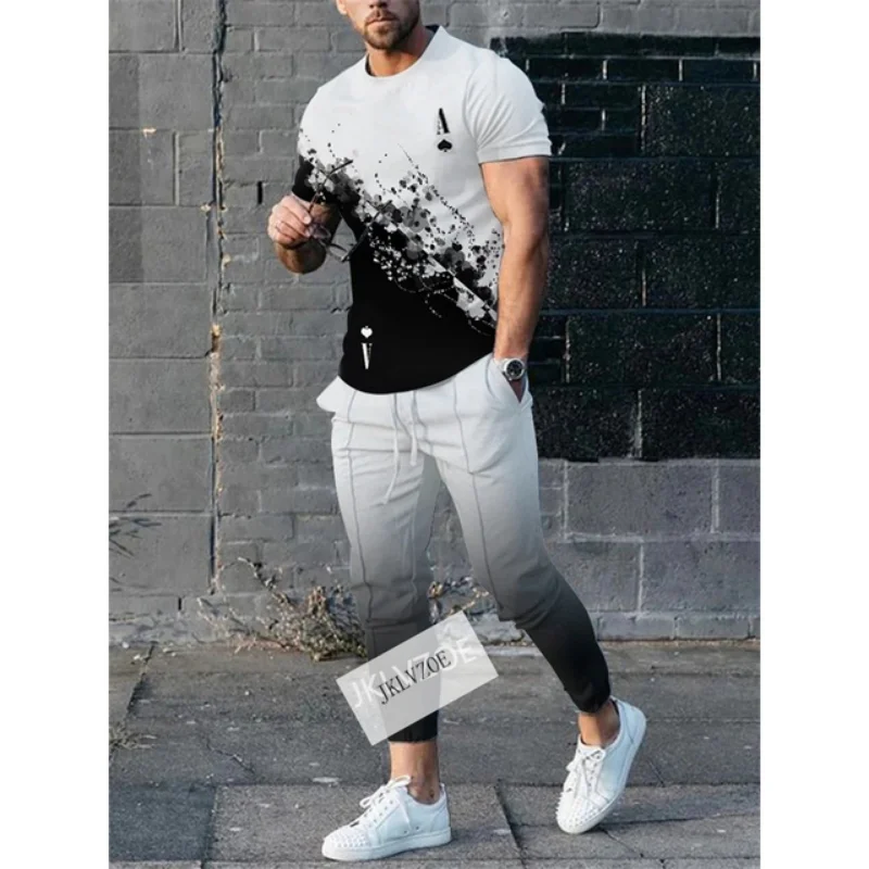Summer Sportwear Suit Short Sleeve T Shirt Long Pants 2 Piece Sets Men Tracksuit 3D Printed Casual Trend Oversized Male Clothes