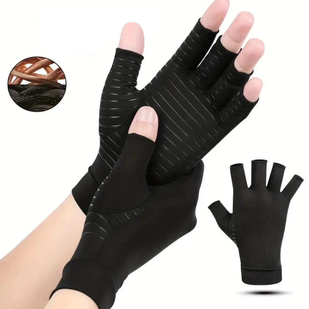Half Finger Sport Gloves Copper Compression Arthritis Pain Relief Gloves Anti-slip Breathable Driving Gym Wrist Support Gloves