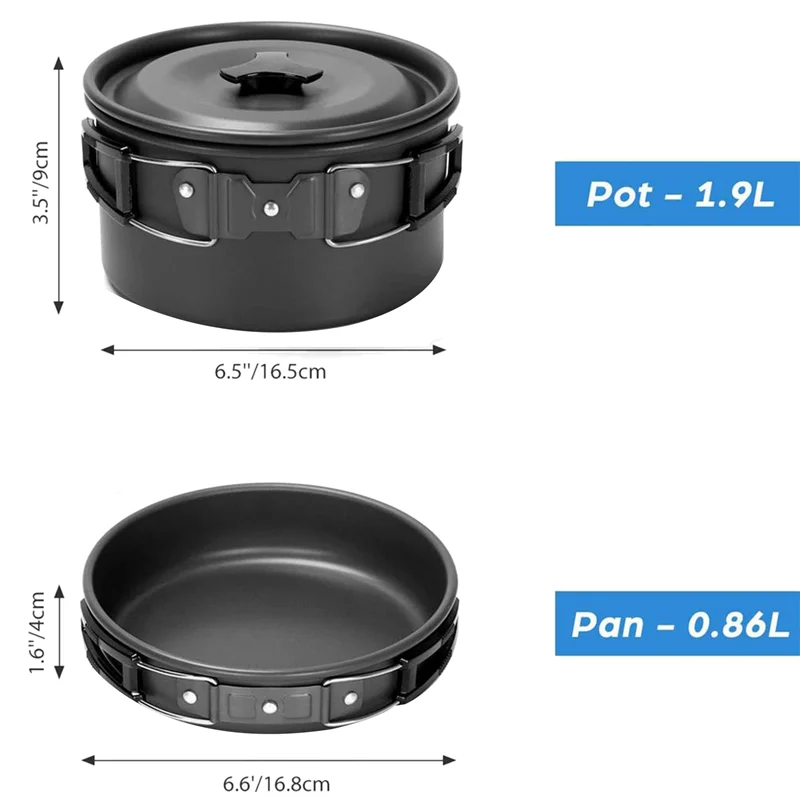 

Camping Cookware Portable Pot Pan Cup Teaport Set Folding Outdoor Cooking Set Hiking Picnic Tableware Equipment-Black