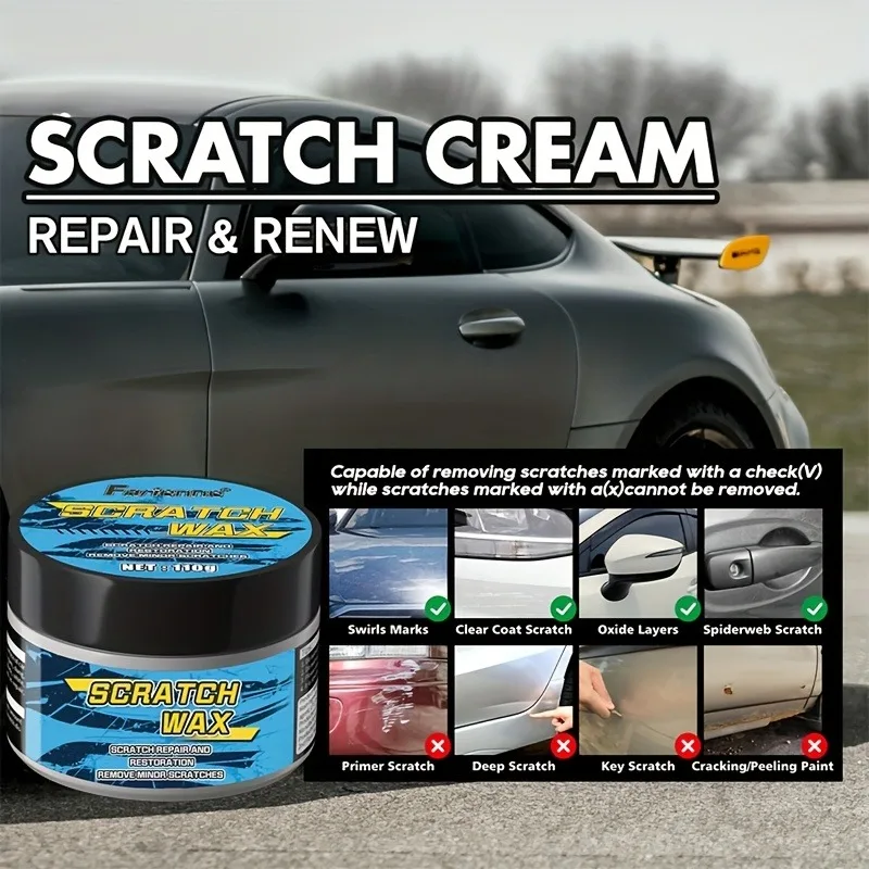 Zestaw do naprawy lakieru samochodowego (ulepszony): Krem do naprawy rys + pasta polerska, naprawia oksydację i przywraca blask