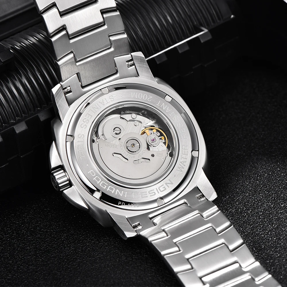 PAGANI DESIGN 43MM Ceramic Bezel Men Mechanical Watch Top Brands Sapphire Glass Automatic Watches NH39 Stainless Steel Watch Men