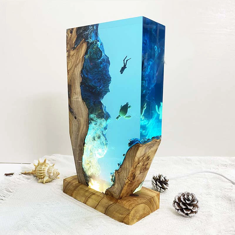바다 거북 추적 테마 수지 빛 크리 에이 티브 예술적 아름다운 밤 빛 공예 장식 USB 테이블 램프