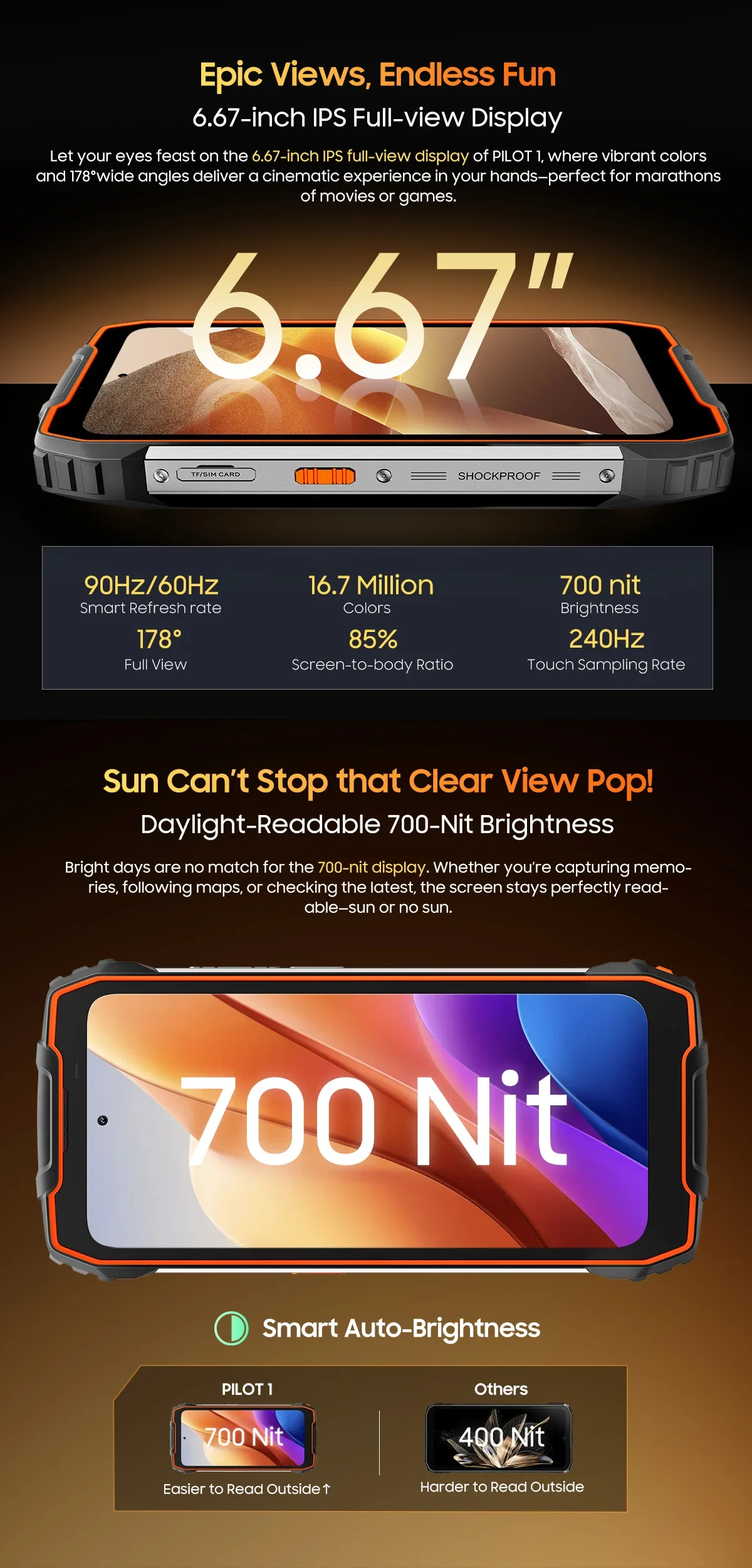 Global version Blackview OSCAL PILOT 1 Rugged Phone 6.67'' HD+ Display 50MP Camera 6GB+256GB 15000mAh NFC Smartphone Android 14