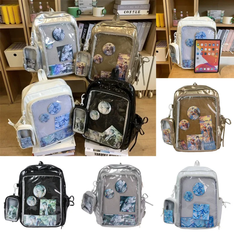 

Школьные рюкзаки для косплея Y2K, аниме Itabag Ins, стильные лакированные кожаные рюкзаки большой емкости, студенческие шпильки ItaBag, плюшевые рюкзаки для кукол, новинка