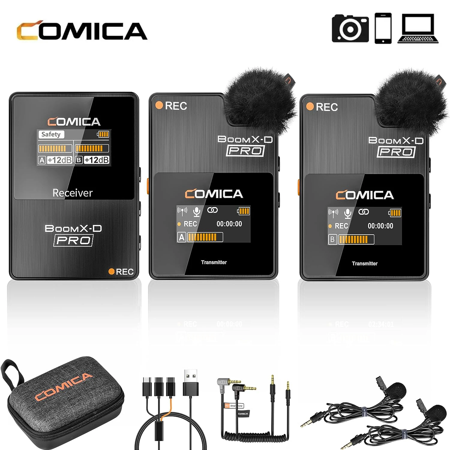 

Comica BoomX D2 PRO Wireless Lavalier Microphone, Noise Cancellation, 328' Range, Safety Mode, Digital/Analog Output, for iPhone