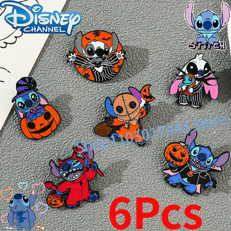 

6Pcs/Set Disney Stitch Halloween Enamel Pin Cartoon Creative Funny Cute Pumpkin Shaped Badges for Dark Lapel Hat Jewelry Gifts