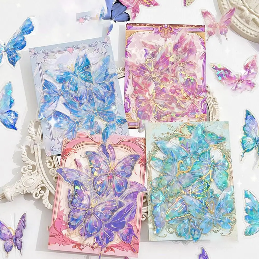 20 Pcs/Pack PET Butterfly Laser Gold Sticker Bag Delicate Cute Butterfly Sticker Vintage Three-dimensional DIY Handbook Decal