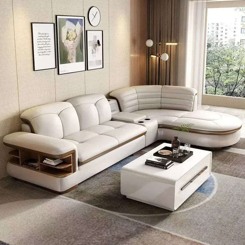 for Leather Sofa Modern Minimalist Creative Curved Corner Combination with Intelligent Wireless Charging Living Room