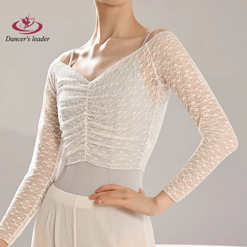 Ballet Dance Practice Clothes Women's off-shoulder Mesh Blouse Lace Short Body Training Clothes