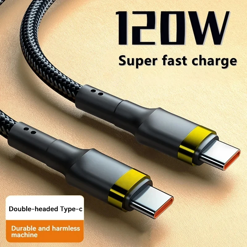 

120W 0.25m/1m/1.5m/2m Fast Charging Data Cable Dual Type-C Ports Braided Charging Cable Mobile Phone Accessories for Samsung